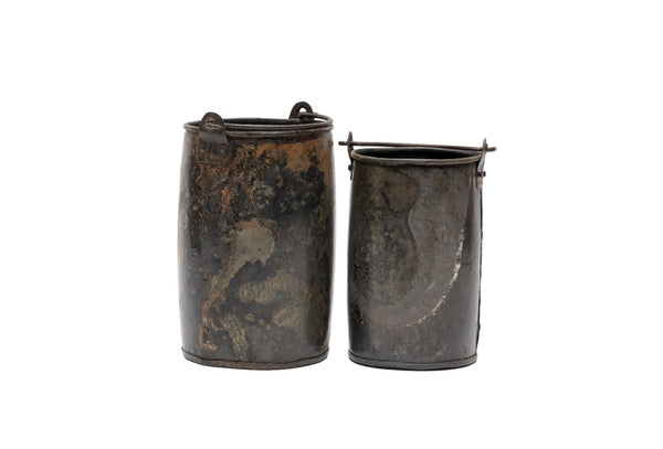 Set of 2 Vintage Ructic Reclaimed Metal Utensil Stationary Pot Herb Planter