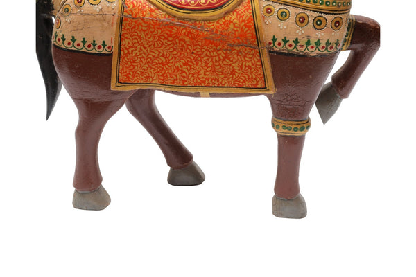Vintage Indian Hand Painted Solid Wooden Horse Statue Ornament