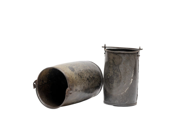 Set of 2 Vintage Ructic Reclaimed Metal Utensil Stationary Pot Herb Planter