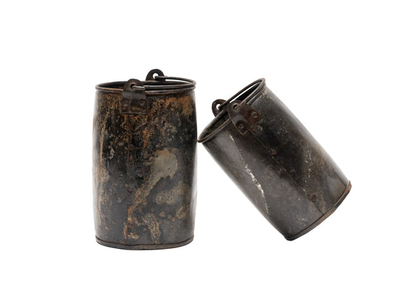 Set of 2 Vintage Ructic Reclaimed Metal Utensil Stationary Pot Herb Planter