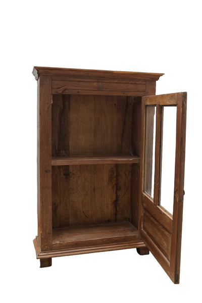 Vintage Indian Colonial Wooden Glazed Teak Display Drinks Cabinet Cupboard
