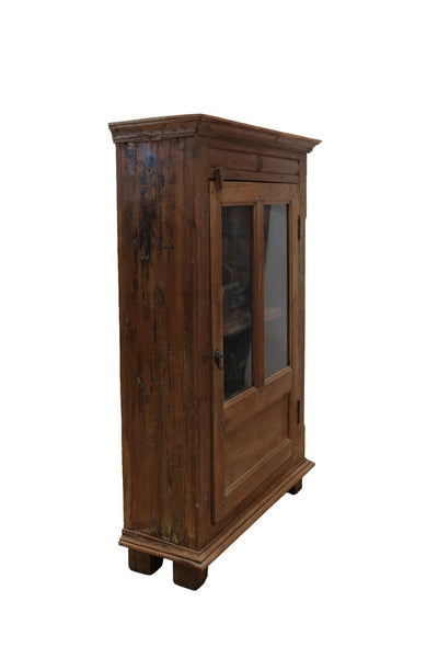 Vintage Indian Colonial Wooden Glazed Teak Display Drinks Cabinet Cupboard