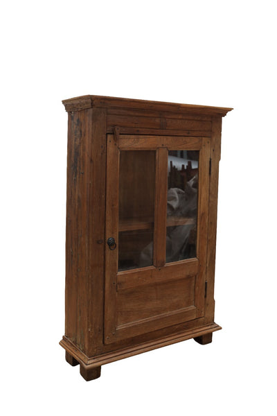 Vintage Indian Colonial Wooden Glazed Teak Display Drinks Cabinet Cupboard