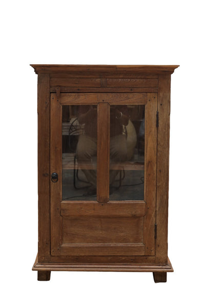Vintage Indian Colonial Wooden Glazed Teak Display Drinks Cabinet Cupboard