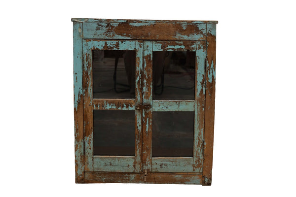 Vintage Indian Hardwood Glazed Colonial Wooden Kitchen Drinks Display Cabinet