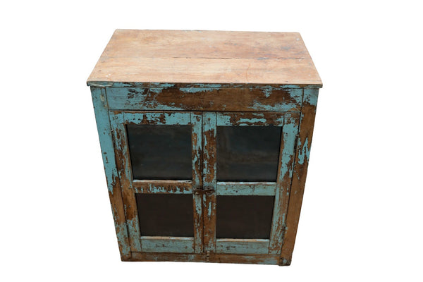 Vintage Indian Hardwood Glazed Colonial Wooden Kitchen Drinks Display Cabinet