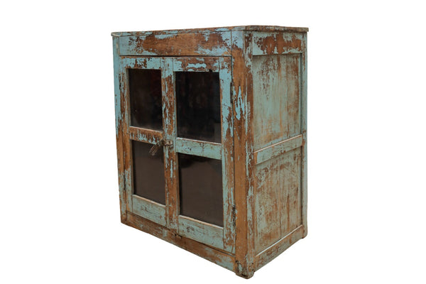 Vintage Indian Hardwood Glazed Colonial Wooden Kitchen Drinks Display Cabinet