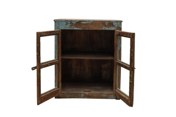 Vintage Indian Hardwood Glazed Colonial Wooden Kitchen Drinks Display Cabinet