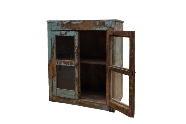 Vintage Indian Hardwood Glazed Colonial Wooden Kitchen Drinks Display Cabinet