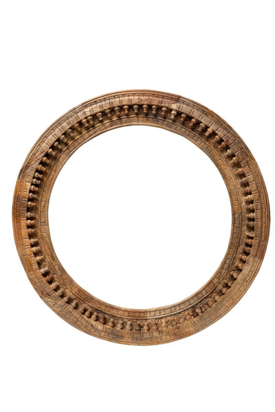 Large Round Indian Hand Made Carved Solid Wooden Mango Wood Wall Temple Mirror