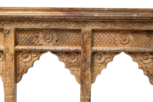 Large Arched Indian Hand Made Carved Solid Wooden Mango Wood Wall Temple Mirror