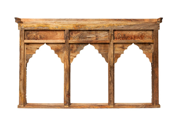 Large Arched Indian Hand Made Carved Solid Wooden Mango Wood Wall Temple Mirror