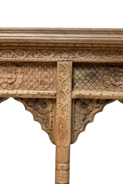Large Arched Indian Hand Made Carved Solid Wooden Mango Wood Wall Temple Mirror