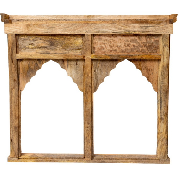 Large Arched Indian Hand Made Carved Solid Wooden Mango Wood Wall Temple Mirror