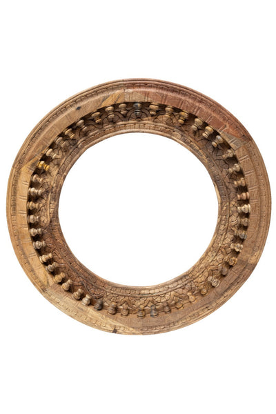 Large Round Indian Hand Made Carved Solid Wooden Mango Wood Wall Temple Mirror