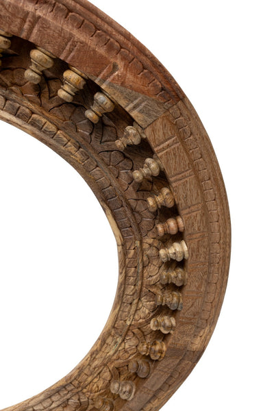 Large Round Indian Hand Made Carved Solid Wooden Mango Wood Wall Temple Mirror