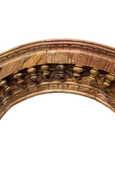 Large Round Indian Hand Made Carved Solid Wooden Mango Wood Wall Temple Mirror