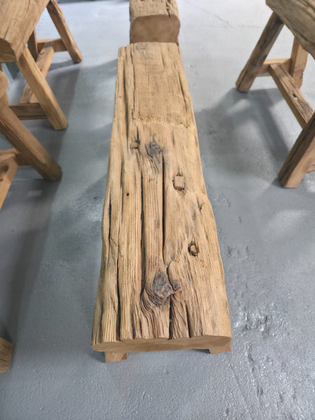 Vintage Rustic Reclaimed Chunky Solid Wooden Hardwood Stool Bench Seat 90cm