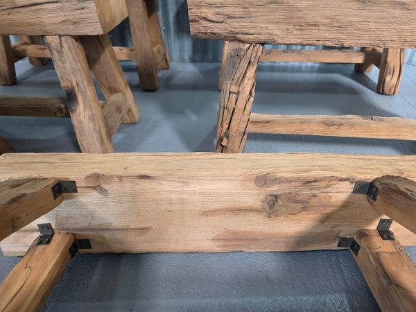 Vintage Rustic Reclaimed Chunky Solid Wooden Hardwood Stool Bench Seat 90cm