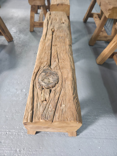 Vintage Rustic Reclaimed Chunky Solid Wooden Hardwood Stool Bench Seat 90cm