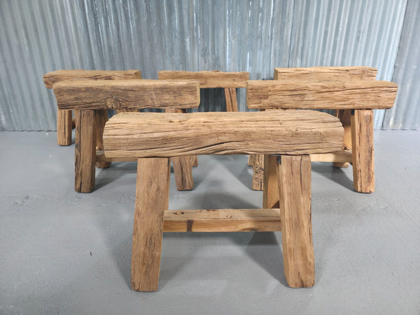 Vintage Rustic Reclaimed Chunky Solid Wooden Hardwood Stool Bench Seat 60cm