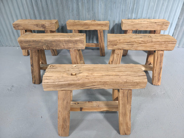 Vintage Rustic Reclaimed Chunky Solid Wooden Hardwood Stool Bench Seat 60cm