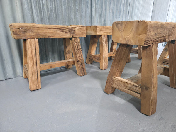Vintage Rustic Reclaimed Chunky Solid Wooden Hardwood Stool Bench Seat 60cm