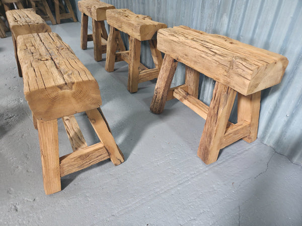 Vintage Rustic Reclaimed Chunky Solid Wooden Hardwood Stool Bench Seat 60cm