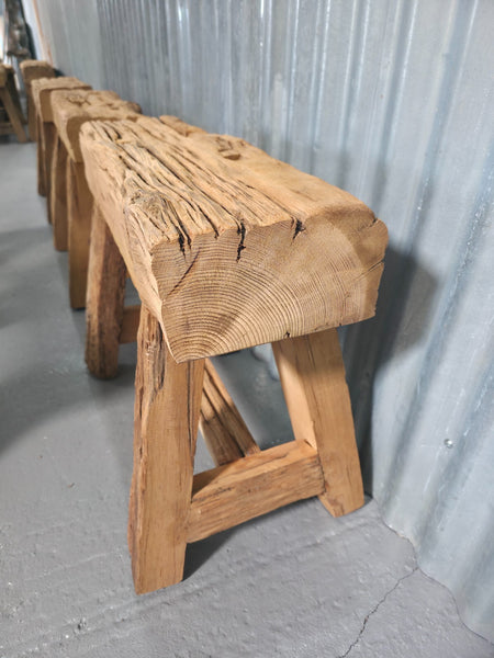 Vintage Rustic Reclaimed Chunky Solid Wooden Hardwood Stool Bench Seat 60cm