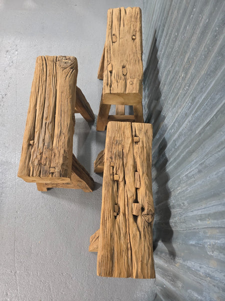 Vintage Rustic Reclaimed Chunky Solid Wooden Hardwood Stool Bench Seat 60cm