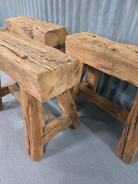 Vintage Rustic Reclaimed Chunky Solid Wooden Hardwood Stool Bench Seat 60cm