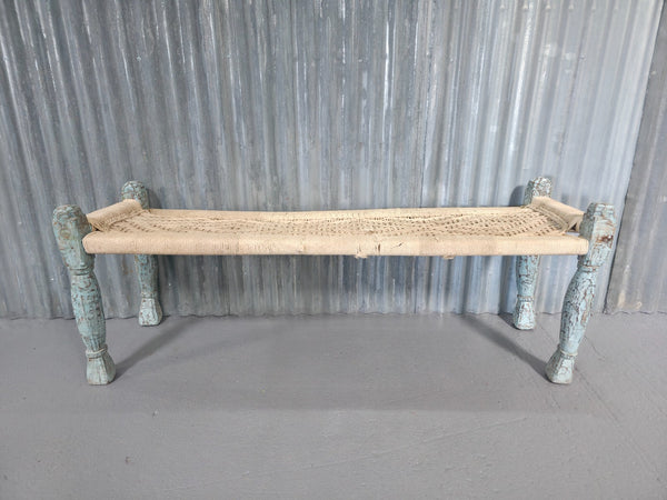 Vintage Rustic Indian Wooden String Charpai Bench Hallway Window Seat