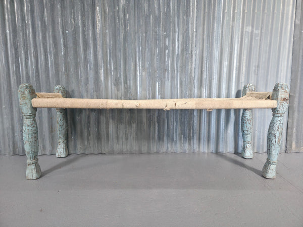 Vintage Rustic Indian Wooden String Charpai Bench Hallway Window Seat