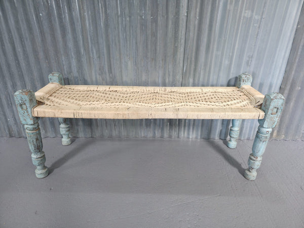 Vintage Rustic Indian Wooden String Charpai Bench Hallway Window Seat