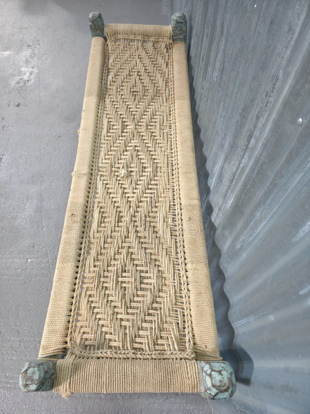 Vintage Rustic Indian Wooden String Charpai Bench Hallway Window Seat