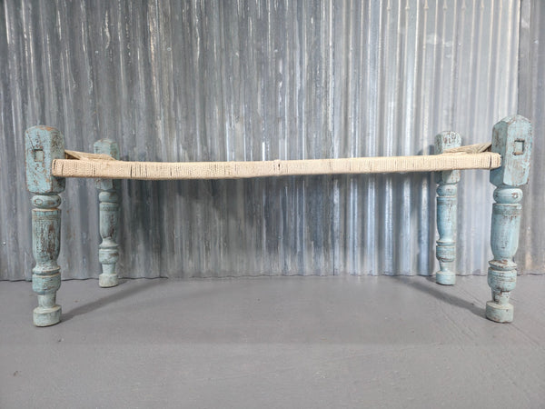Vintage Rustic Indian Wooden String Charpai Bench Hallway Window Seat