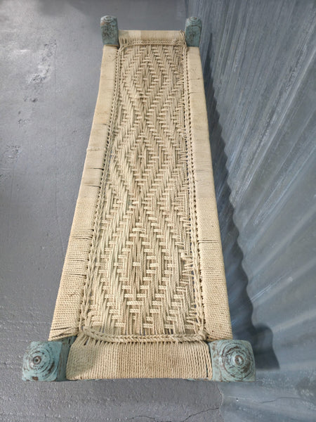Vintage Rustic Indian Wooden String Charpai Bench Hallway Window Seat