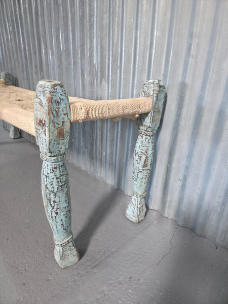 Vintage Rustic Indian Wooden String Charpai Bench Hallway Window Seat