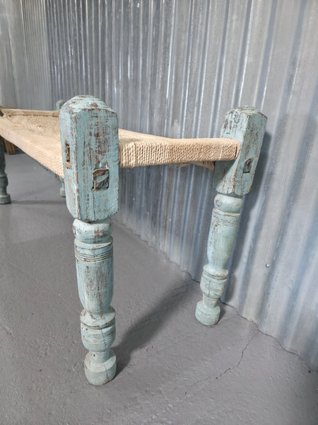 Vintage Rustic Indian Wooden String Charpai Bench Hallway Window Seat