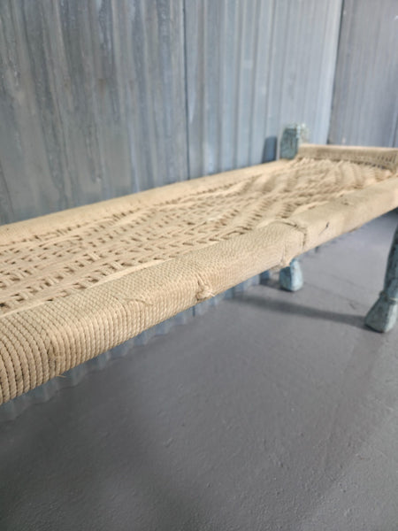 Vintage Rustic Indian Wooden String Charpai Bench Hallway Window Seat