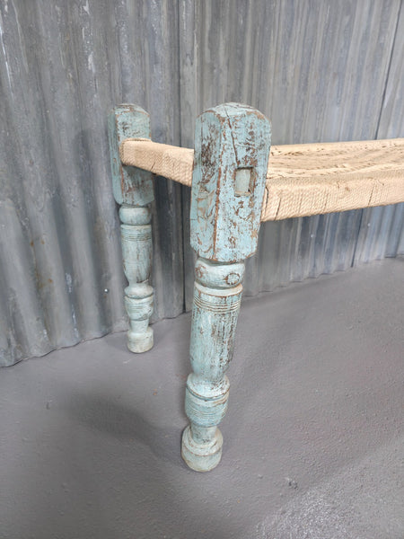 Vintage Rustic Indian Wooden String Charpai Bench Hallway Window Seat