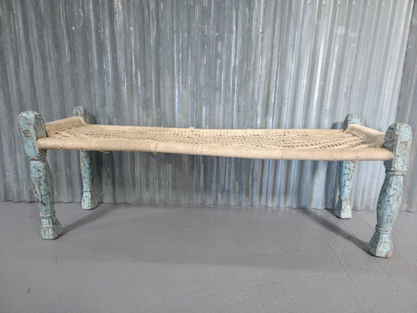 Vintage Rustic Indian Wooden String Charpai Bench Hallway Window Seat