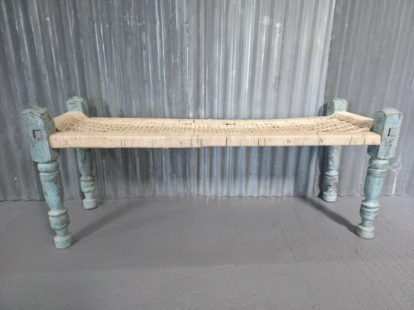Vintage Rustic Indian Wooden String Charpai Bench Hallway Window Seat