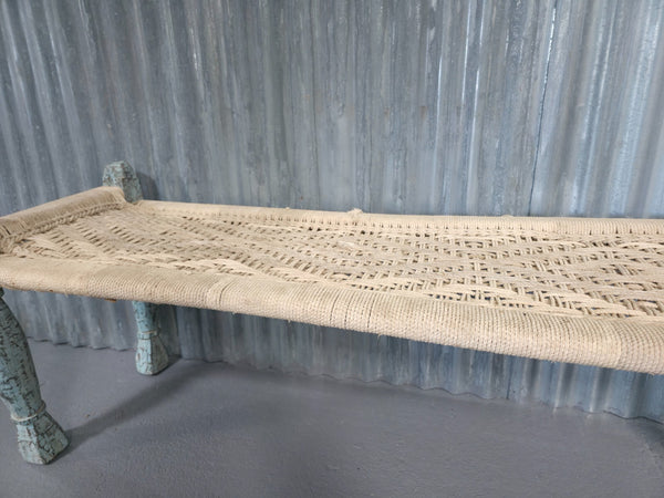 Vintage Rustic Indian Wooden String Charpai Bench Hallway Window Seat