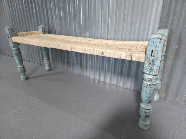 Vintage Rustic Indian Wooden String Charpai Bench Hallway Window Seat