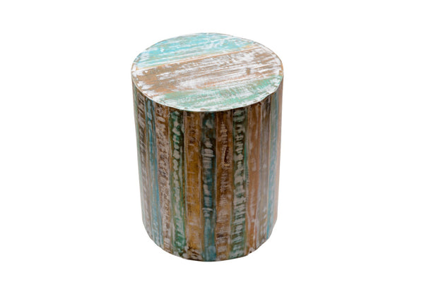 Vintage Reclaimed Round Wooden Side Bedside Barrel Table Plant Stand