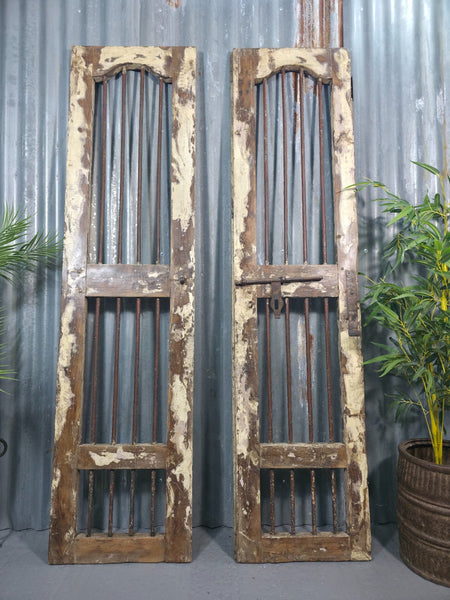 Pair Vintage Rustic Indian Wooden Iron Doors Garden Gates Room Divider Screen
