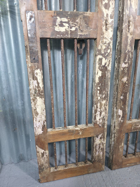 Pair Vintage Rustic Indian Wooden Iron Doors Garden Gates Room Divider Screen