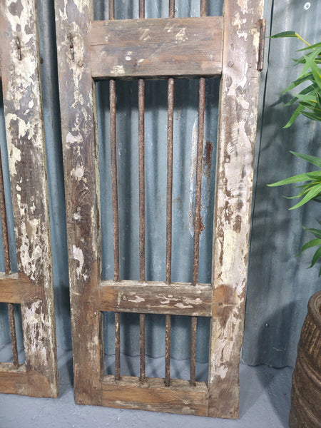 Pair Vintage Rustic Indian Wooden Iron Doors Garden Gates Room Divider Screen