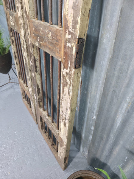 Pair Vintage Rustic Indian Wooden Iron Doors Garden Gates Room Divider Screen